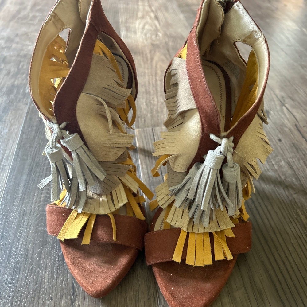 Zara basic fringed multi-brown heel